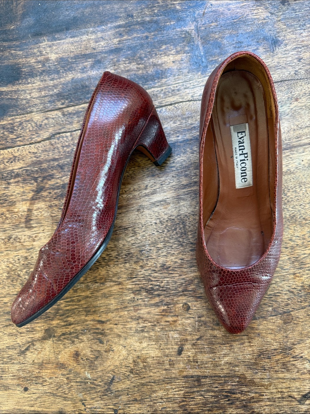 Evan Picone Wine Burgundy Snakeskin-Textured Pumps